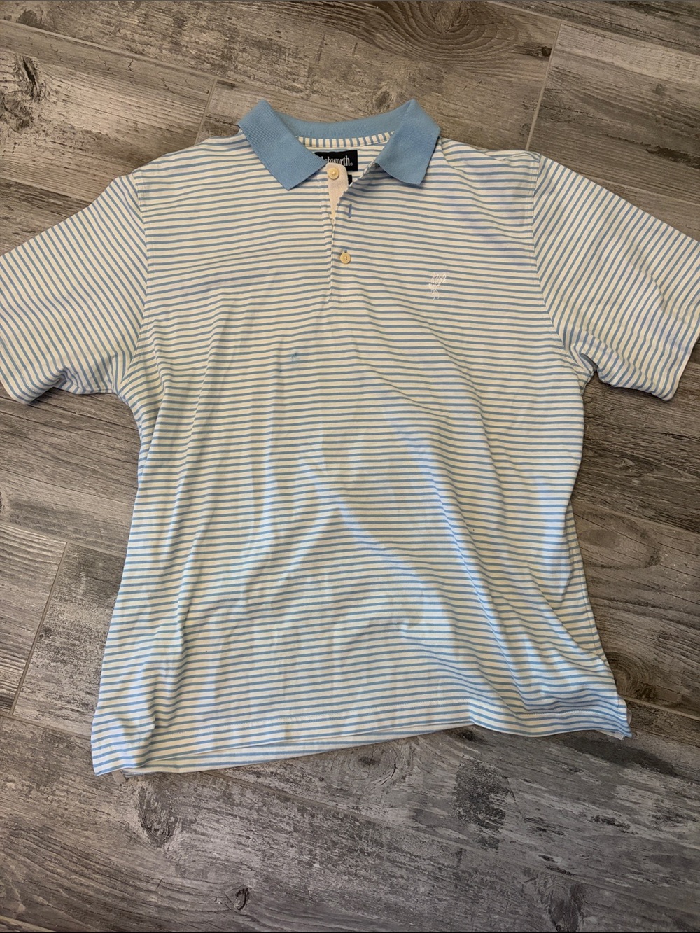 Ashworth Light Blue and White Striped Polo